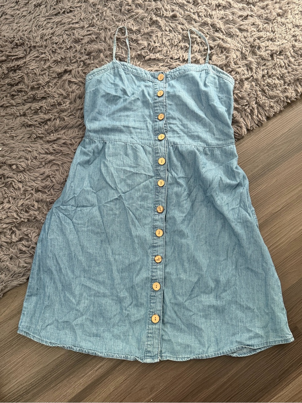 Maurices Light Blue Denim Strapless Button-Front Dress